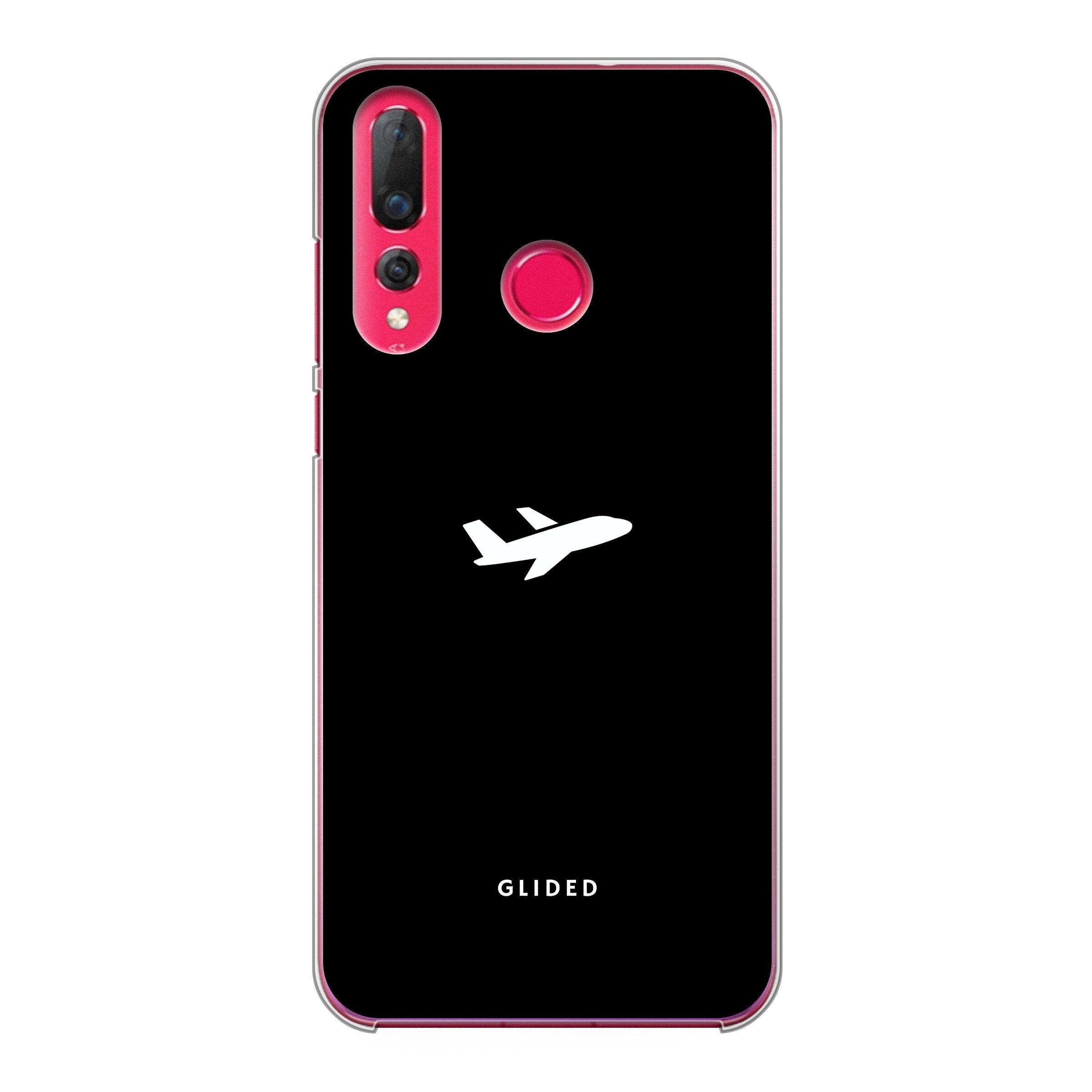 Huawei P30 Lite Hülle mit Flugzeugdesign auf schwarzem Hintergrund, idealer Schutz und stilvolles Accessoire.